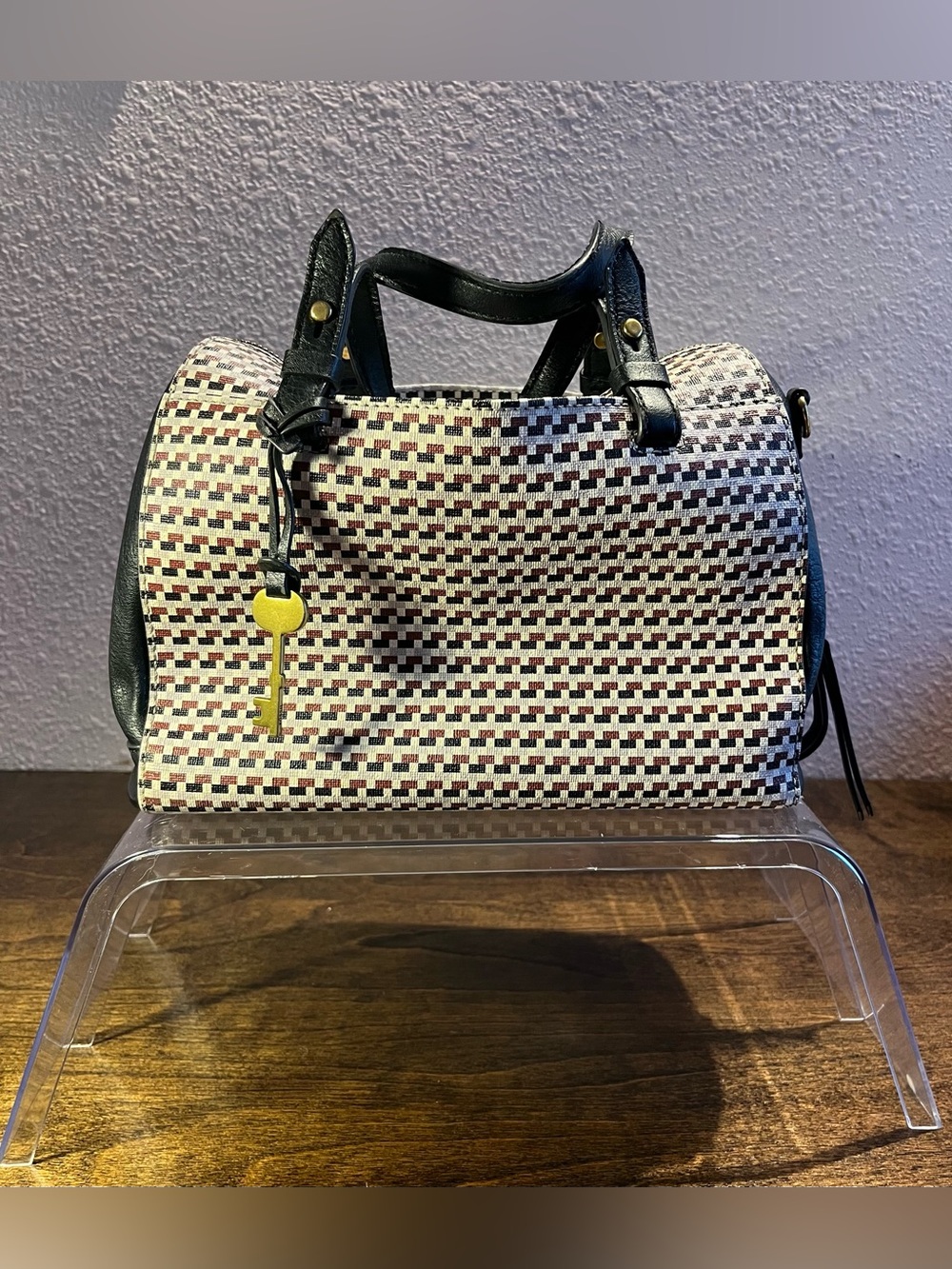 Fossil Multicolor Woven Satchel with Black Trim